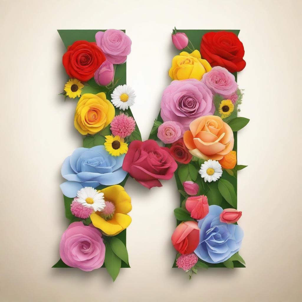 A beautiful image featuring the letter V filled with a variety of colorful flowers