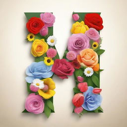 A beautiful image featuring the letter V filled with a variety of colorful flowers