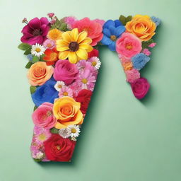 A beautiful image featuring the letter V filled with a variety of colorful flowers