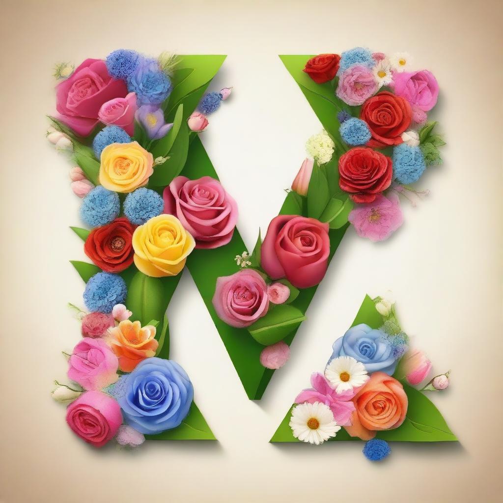 A beautiful image featuring the letter V filled with a variety of colorful flowers