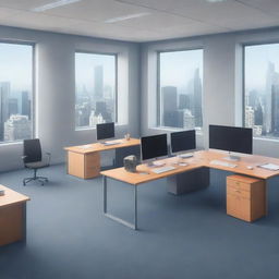 An animated-style office environment depicted in stock illustration style.