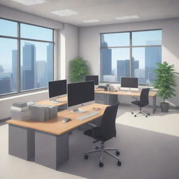 An animated-style office environment depicted in stock illustration style.