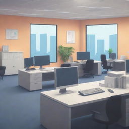 An animated-style office environment depicted in stock illustration style.