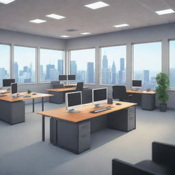 An animated-style office environment depicted in stock illustration style.