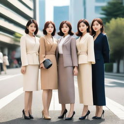 A group of attractive Japanese women posing elegantly