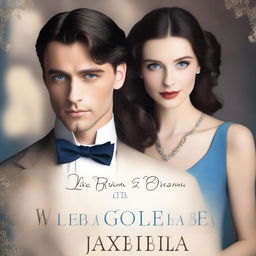 A book cover featuring a woman with dark hair and blue eyes standing with her back to a taller man with brown eyes