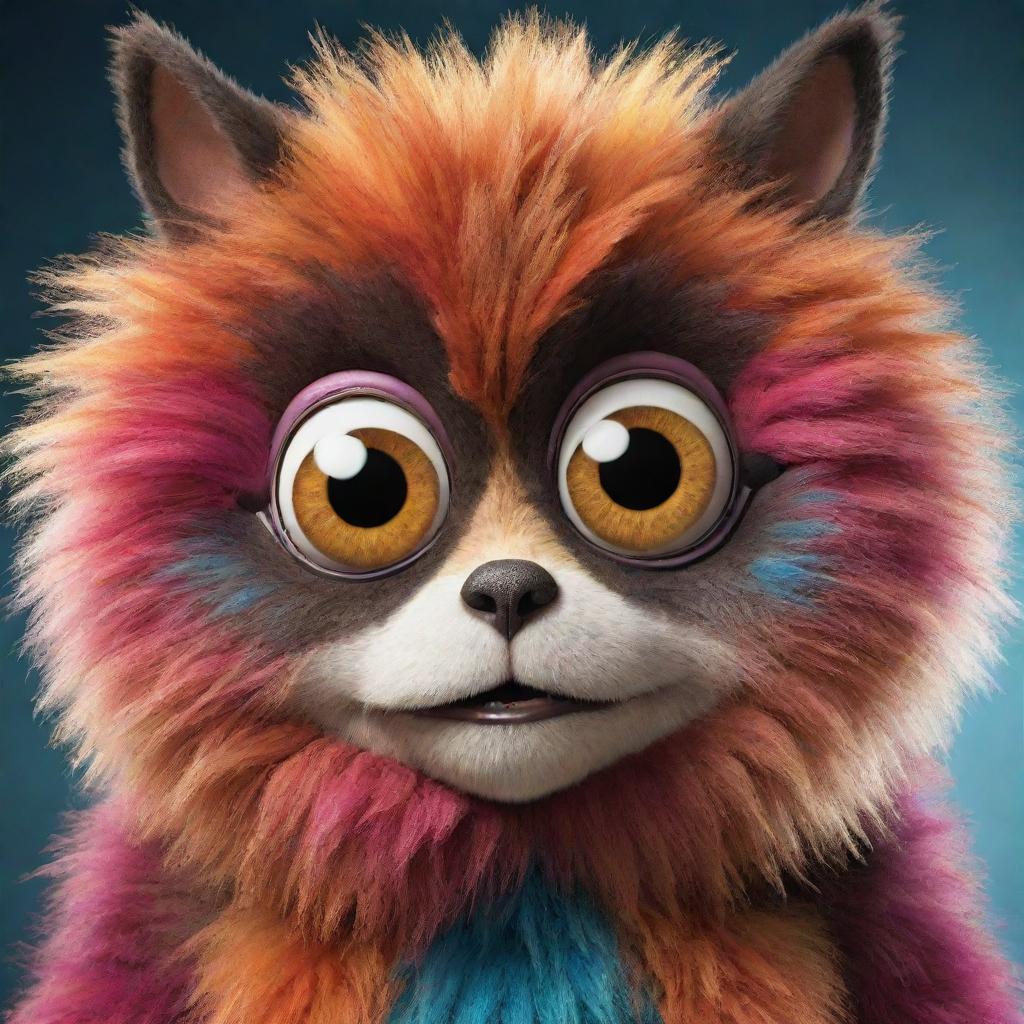 An anthropomorphic animal character with large, expressive eyes and vibrant fur colors.