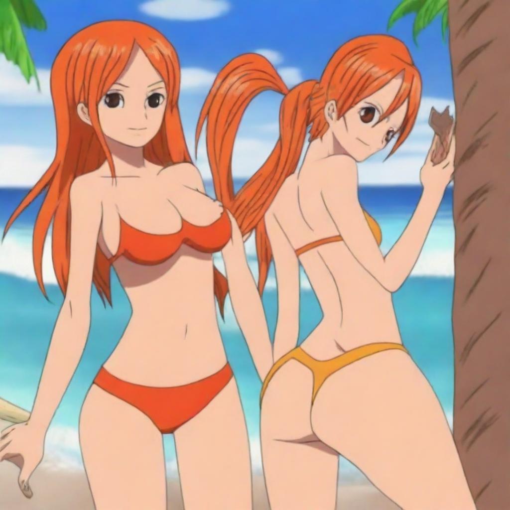 Create an image of Nami from One Piece wearing a bikini