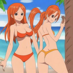 Create an image of Nami from One Piece wearing a bikini