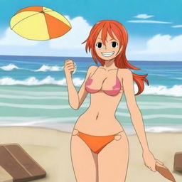 Create an image of Nami from One Piece wearing a bikini