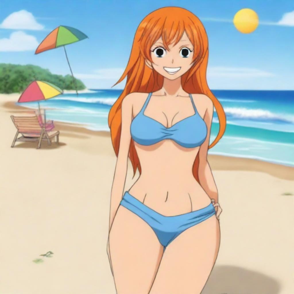 Create an image of Nami from One Piece wearing a bikini