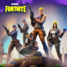 Create an exciting Fortnite thumbnail featuring popular characters in an action-packed scene