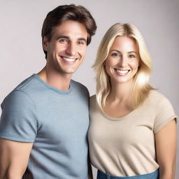 A brunette man in his 30s is standing in front of a blonde woman in her 20s