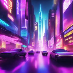 A futuristic scene featuring a high-tech cityscape with neon lights and sleek, advanced technology