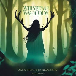 Create a captivating book cover featuring a mysterious forest with an enchanting glow, and a shadowy figure in the distance