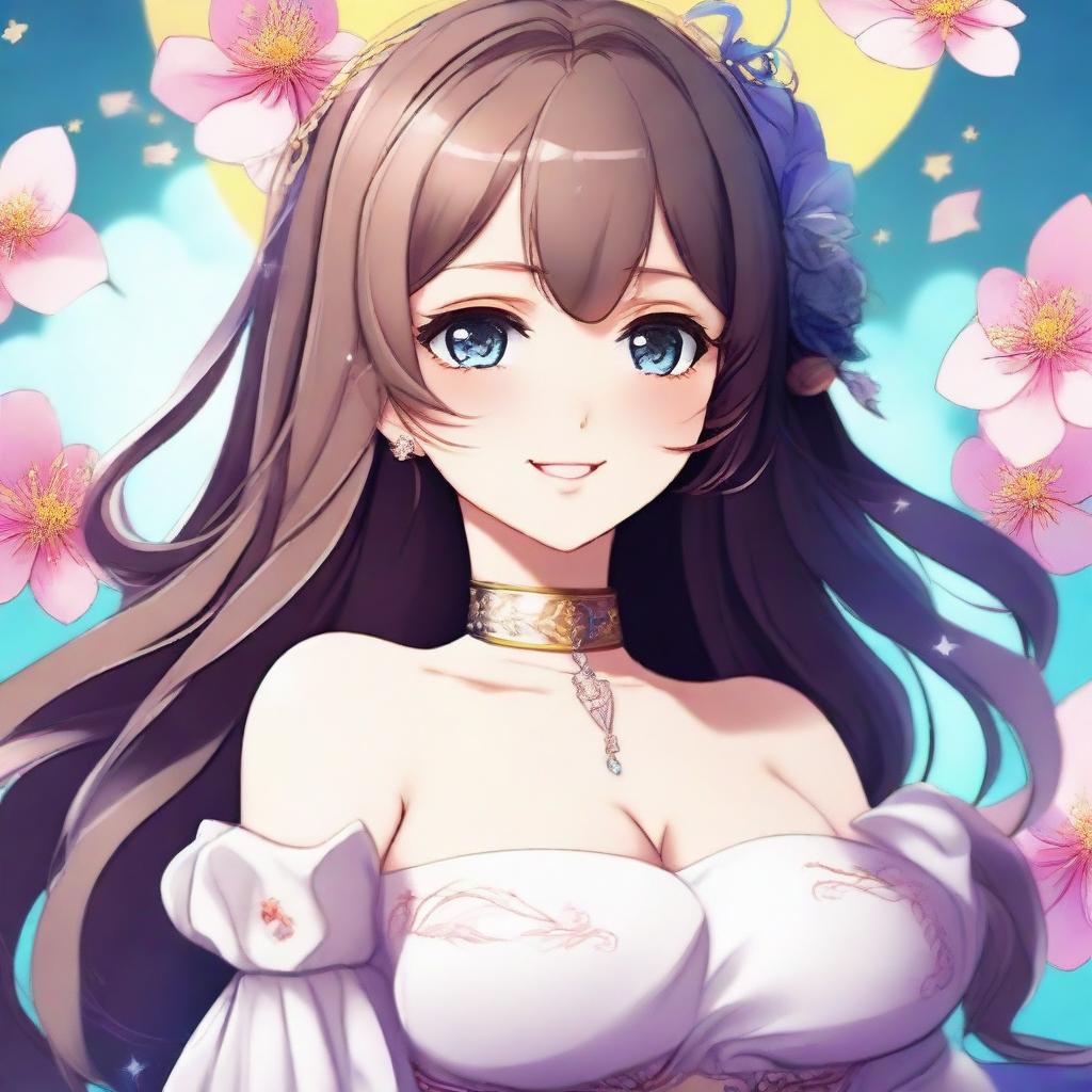 Create a beautiful anime waifu with a voluptuous figure