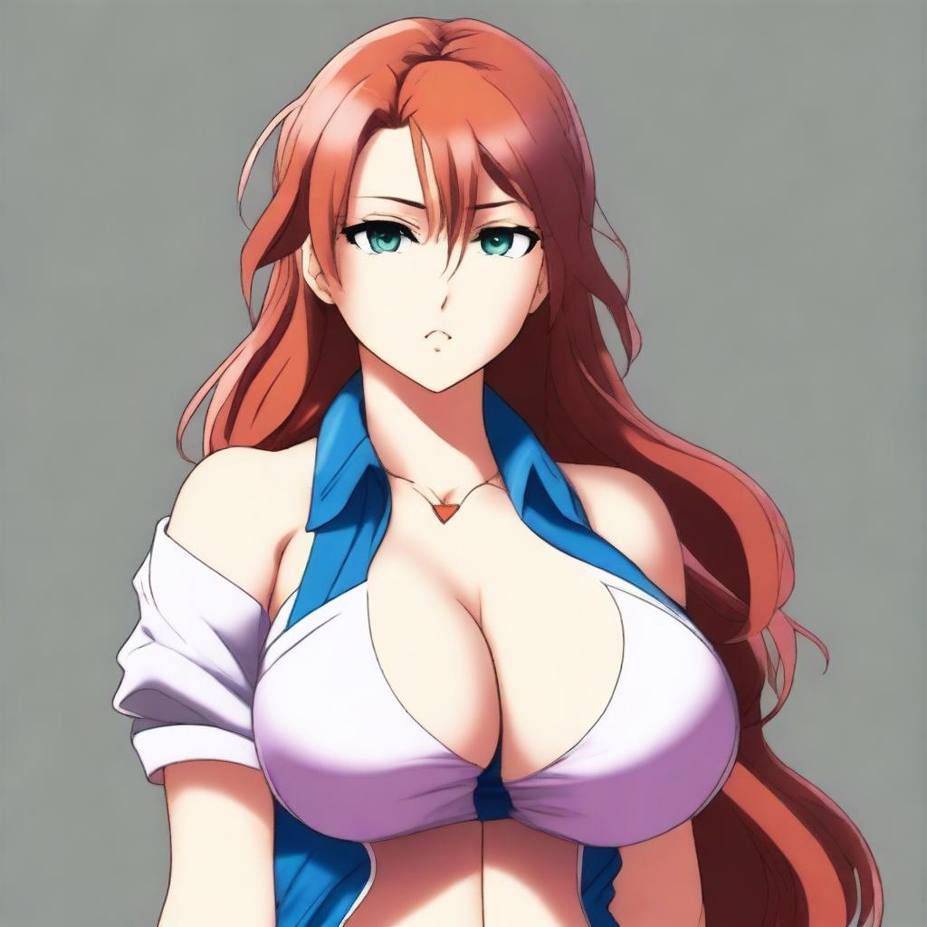 Create an anime woman with extremely large breasts