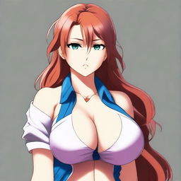 Create an anime woman with extremely large breasts