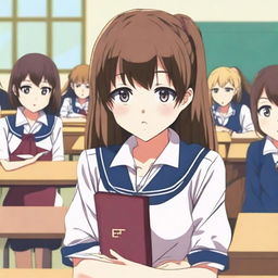 A shy but beautiful anime woman at school, known for having the largest breasts in the school