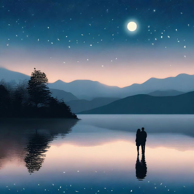 A heartwarming scene depicting love, with a couple holding hands under a starlit sky