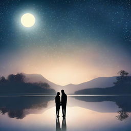 A heartwarming scene depicting love, with a couple holding hands under a starlit sky