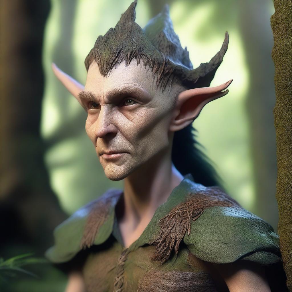 Create an image of an elf with skin that resembles dry clay, cracked and rugged