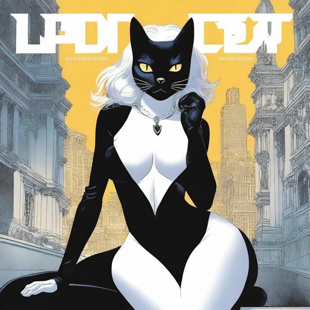 Uma capa de livro apresentando a personagem Black Cat em uma pose dinâmica