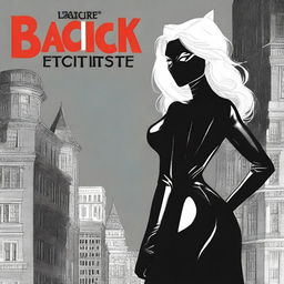 Uma capa de livro apresentando a personagem Black Cat em uma pose dinâmica