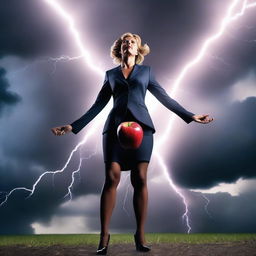 A dynamic and vibrant image featuring an apple core with lightning striking around it, symbolizing energy and power