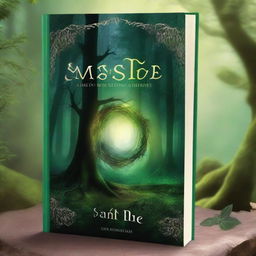 A captivating book cover featuring an enchanted forest with a mysterious glowing portal at its center