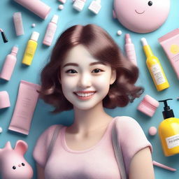 A cute 3D realistic girl with a smile on her face, depicted in a photo-poster style with a cinematic feel