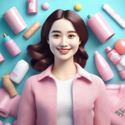 A cute 3D realistic girl with a smile on her face, depicted in a photo-poster style with a cinematic feel