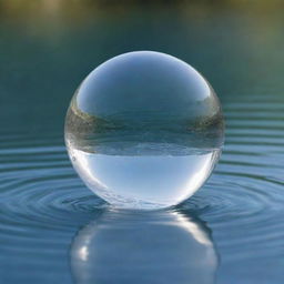 A clear crystal-like sphere encapsulating a swirl of pristine, sparkling water against a tranquil background.