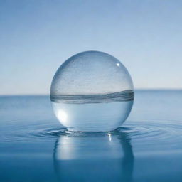 A clear crystal-like sphere encapsulating a swirl of pristine, sparkling water against a tranquil background.