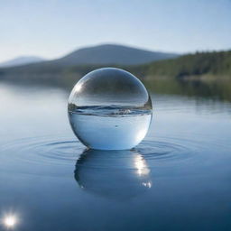 A clear crystal-like sphere encapsulating a swirl of pristine, sparkling water against a tranquil background.