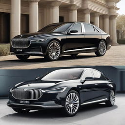 Design a large luxury sedan with a wheelbase of 3440mm and dimensions of 5690mm in length, 1910mm in width, and 1710mm in height