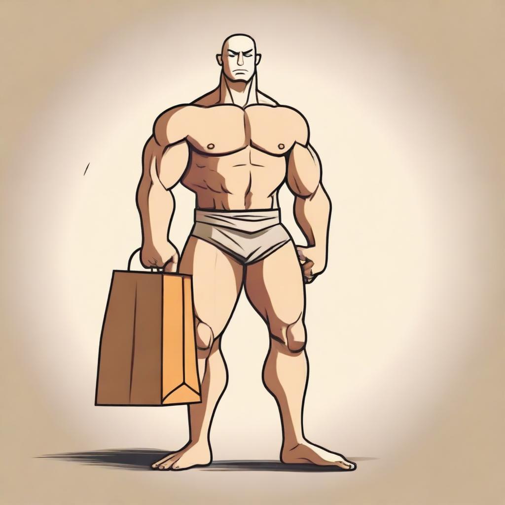 Create a poster featuring Natural Man, a bald, muscular man who is 1