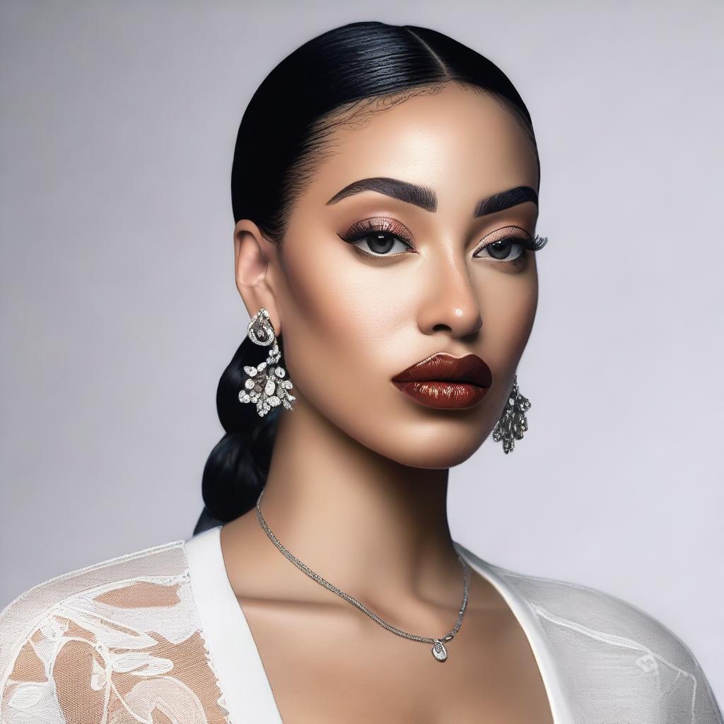 A detailed portrait of Jorja Smith, showcasing her unique style and elegance