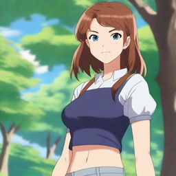 A high quality portrait of a 16-year-old Caucasian anime girl exuding confidence in a park on a bright summer morning