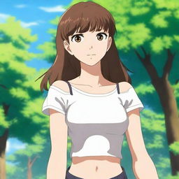 A high quality portrait of a 16-year-old Caucasian anime girl exuding confidence in a park on a bright summer morning