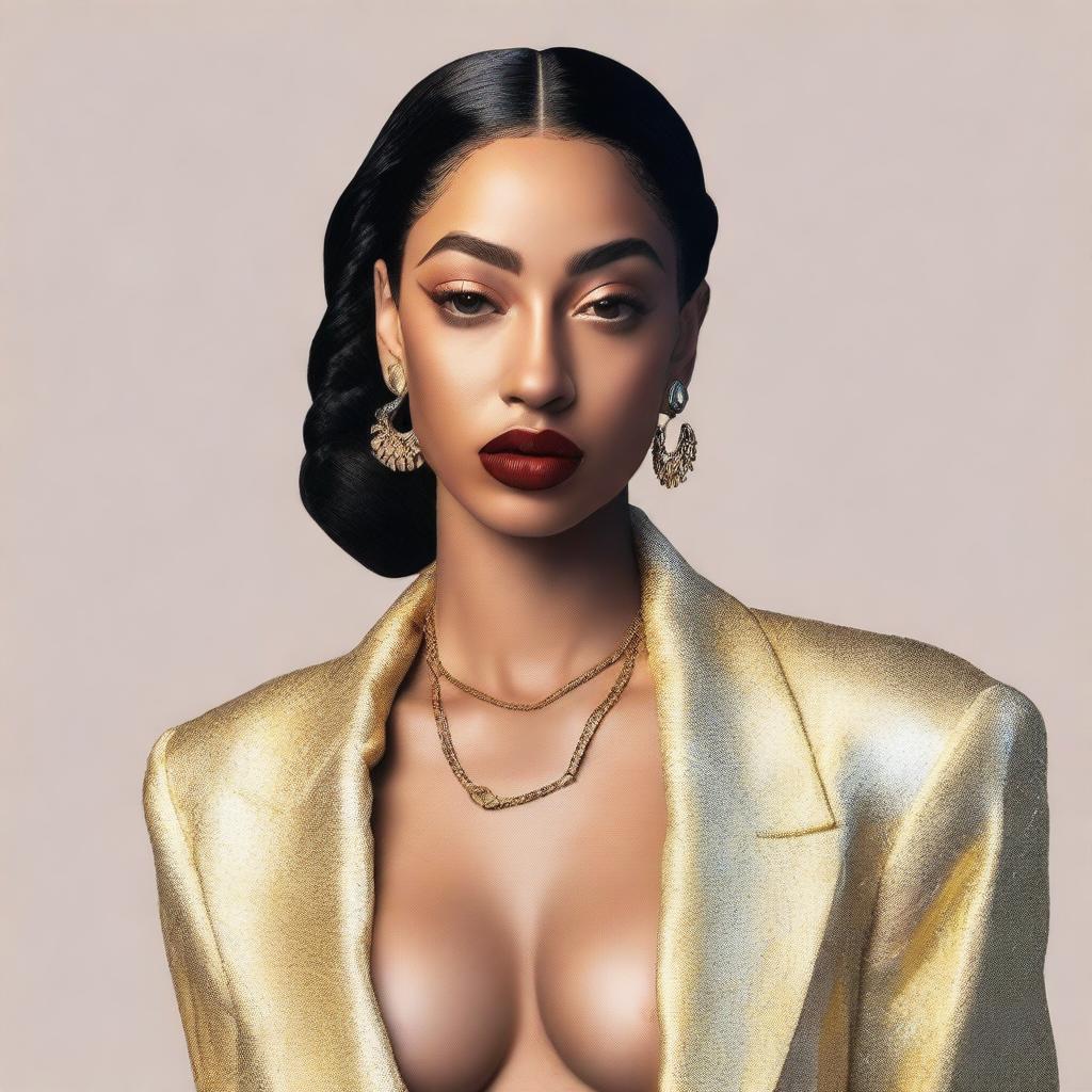 A detailed portrait of Jorja Smith, capturing her unique style and elegance