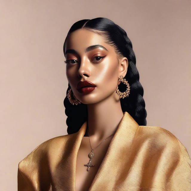 A detailed portrait of Jorja Smith, capturing her unique style and elegance