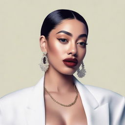 A detailed portrait of Jorja Smith with a chubbier appearance, capturing her unique style and elegance