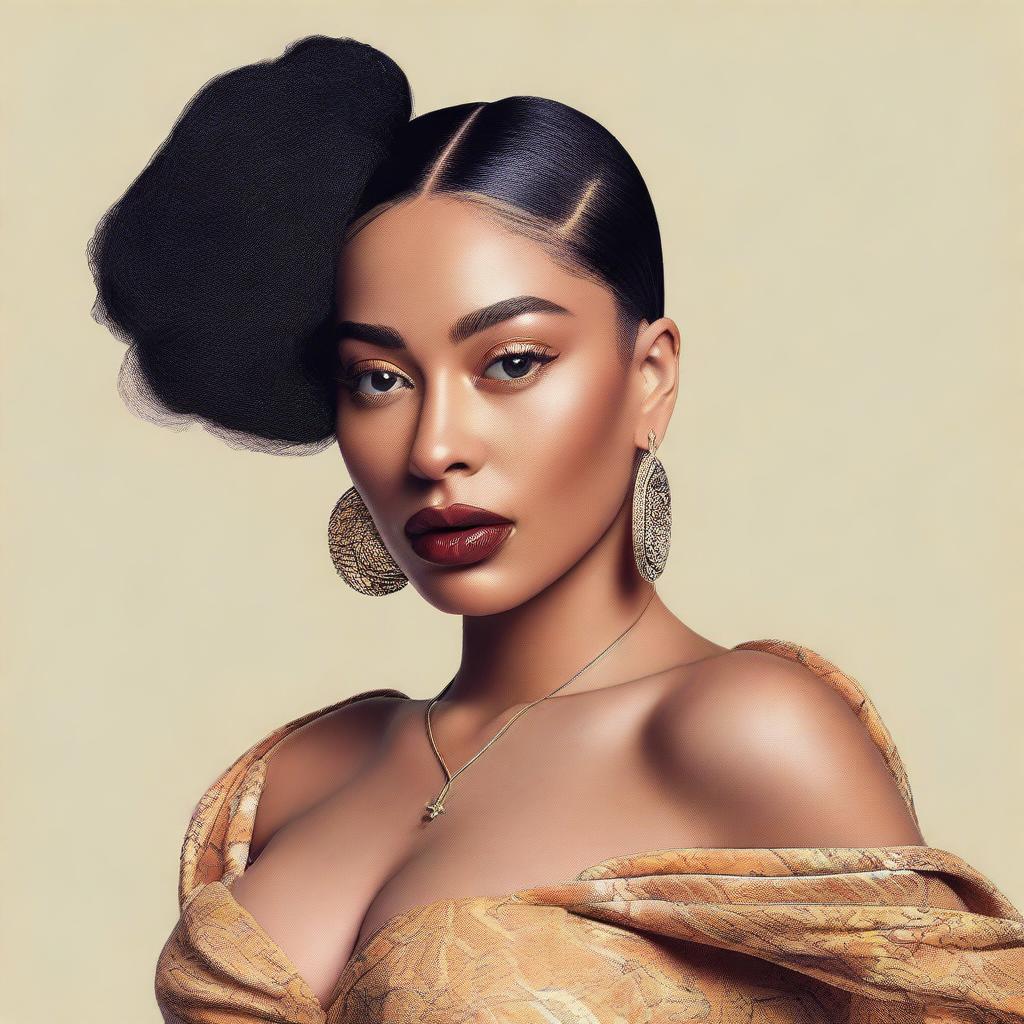 A detailed portrait of Jorja Smith with a chubbier appearance, capturing her unique style and elegance