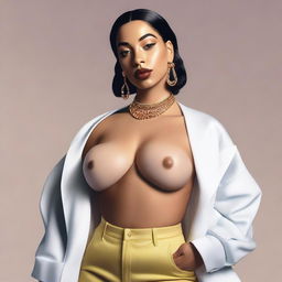 A detailed portrait of Jorja Smith with a chubbier appearance, capturing her unique style and elegance