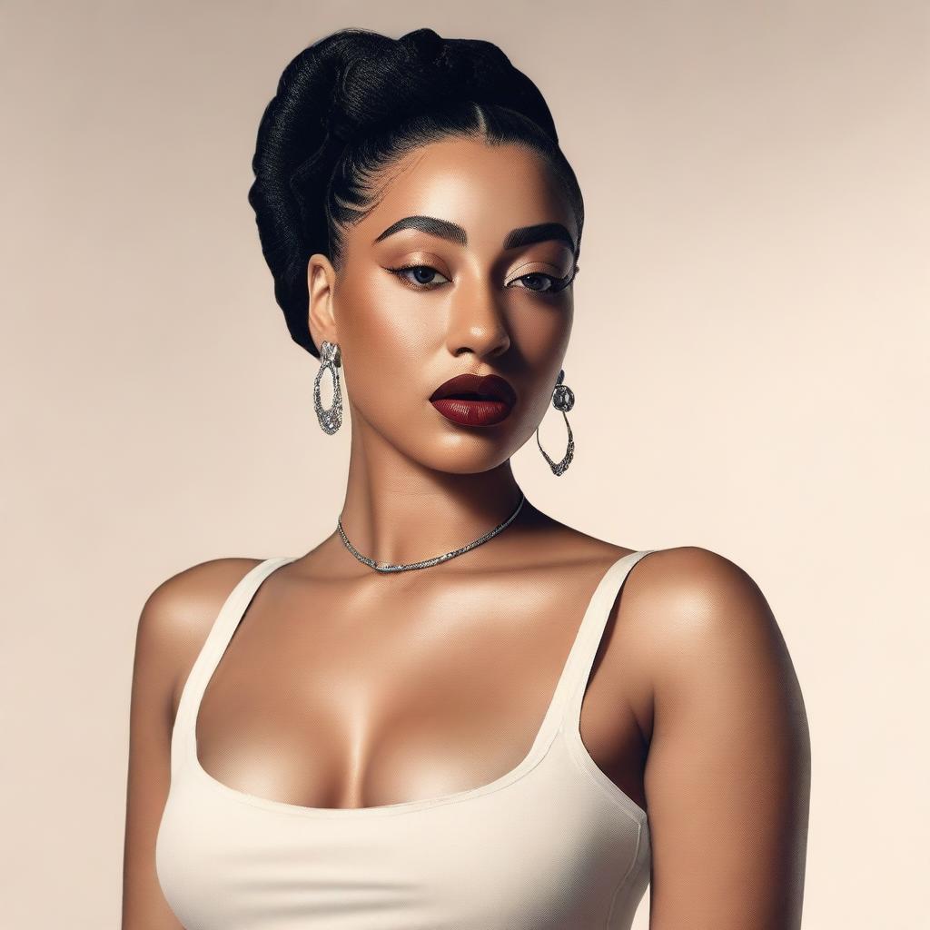 A detailed portrait of Jorja Smith with a chubbier appearance, capturing her unique style and elegance