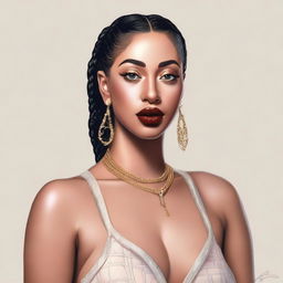 A highly realistic and detailed portrait of Jorja Smith, capturing her unique style and elegance