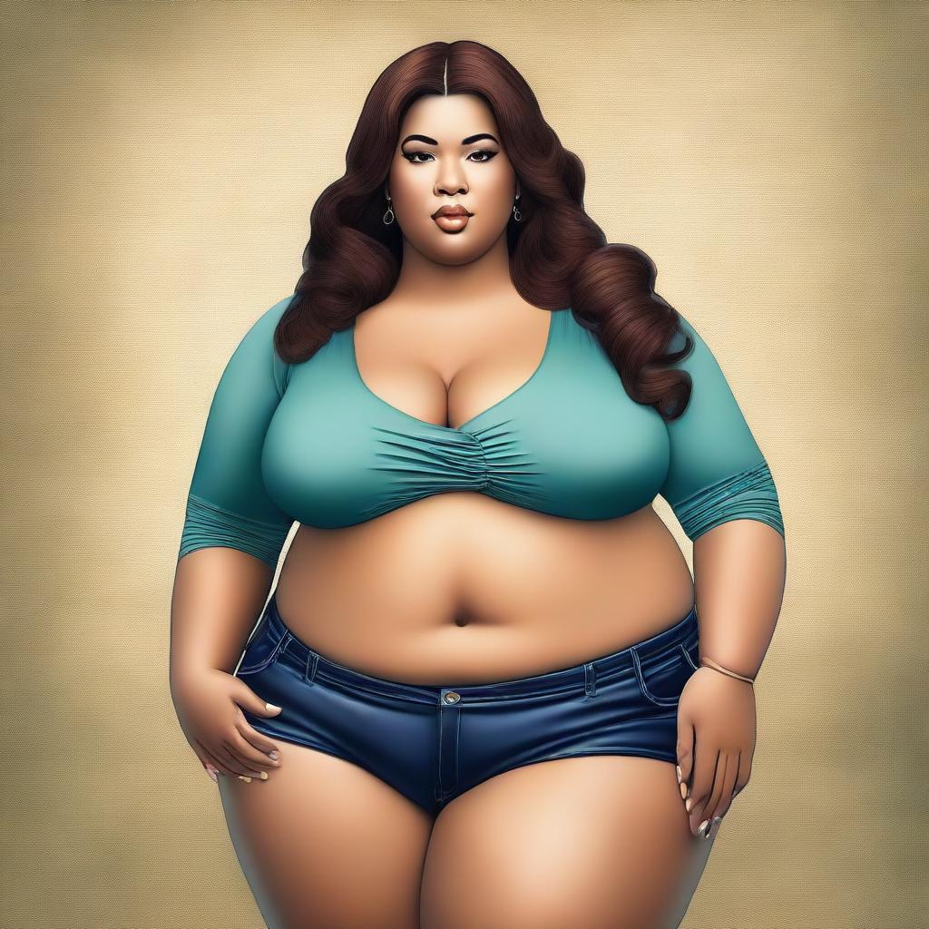 A highly realistic and detailed portrait of a Big Beautiful Woman (BBW) capturing her unique style and elegance