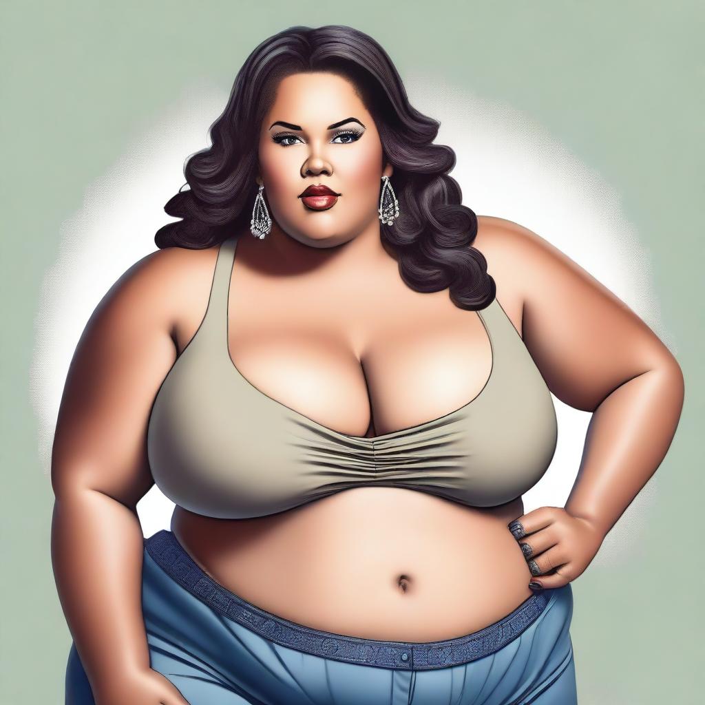 A highly realistic and detailed portrait of a Big Beautiful Woman (BBW) capturing her unique style and elegance