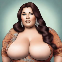 A highly realistic and detailed portrait of a Big Beautiful Woman (BBW) capturing her unique style and elegance